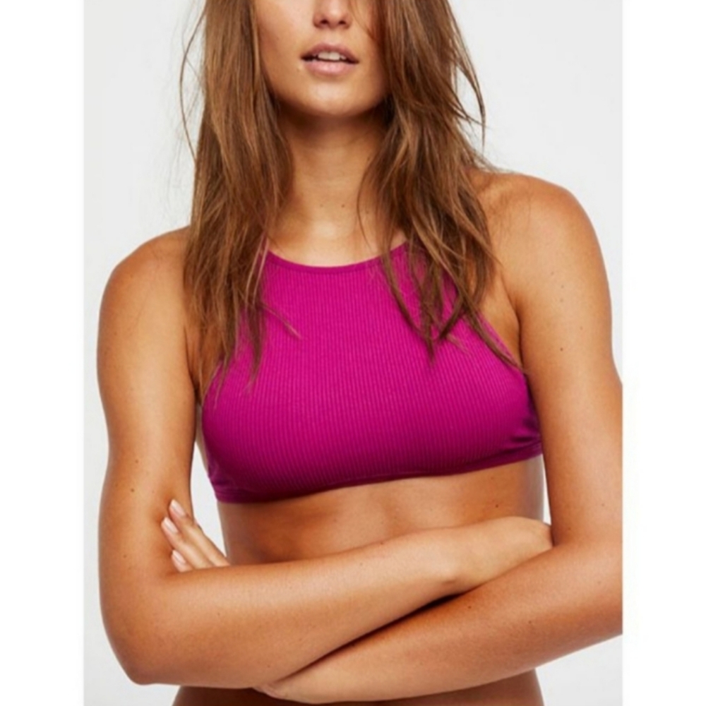 Free People High Neck Strappy Back Bra - Pink - Picture 2 of 16